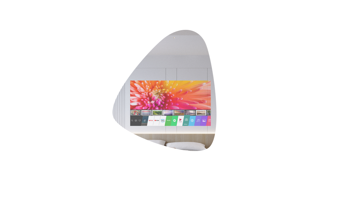 Verborgener Fernseher oder Monitor hinter Spiegel, organische Form