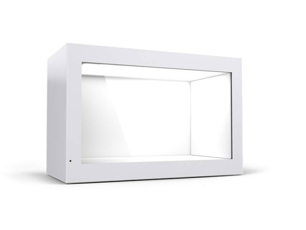 Interaktive Vitrine mit transparenten Display und Touchscreen Fenster